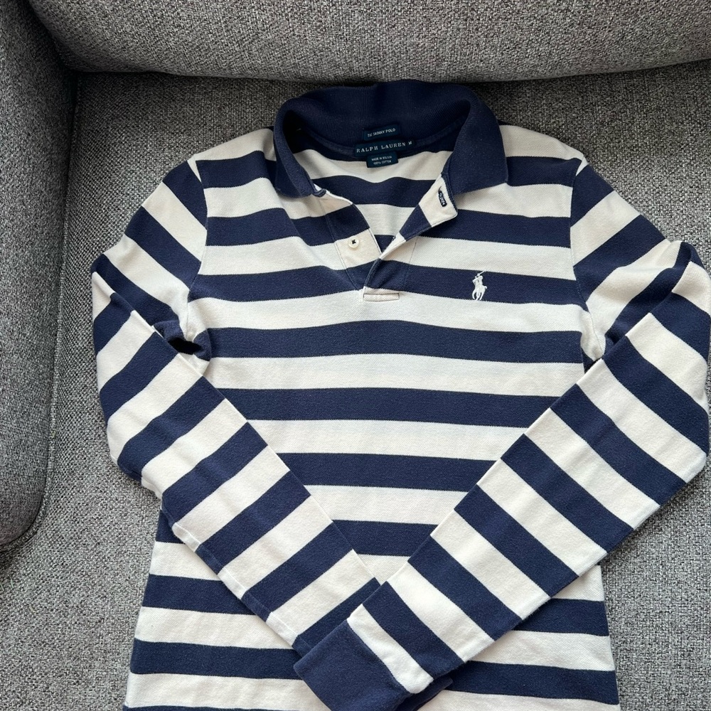 Vintage Skinny Polo Rugby Ralph Lauren Navy and Cream